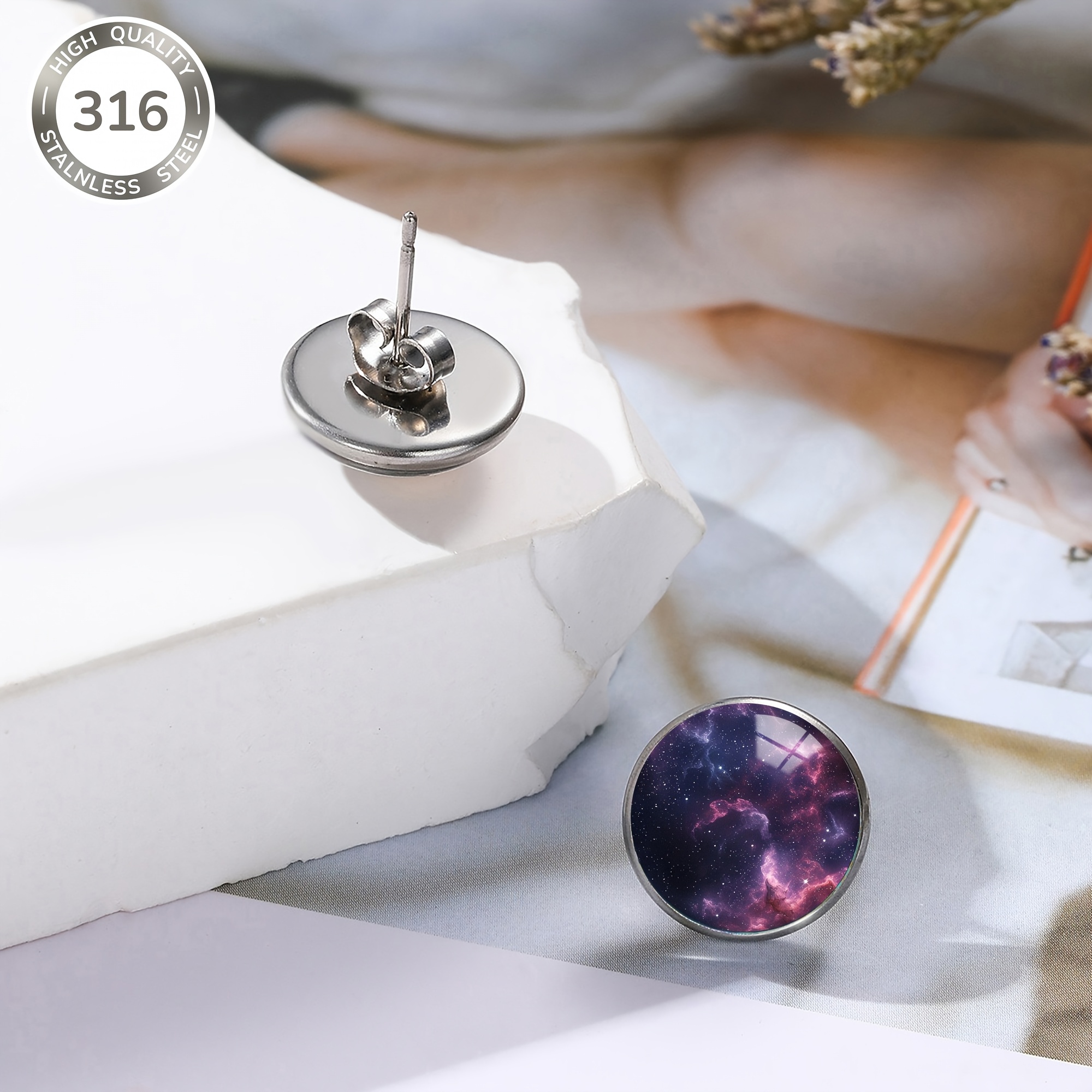 Cosmic Nebula Pattern Stainless Steel Earrings for Daily Wear